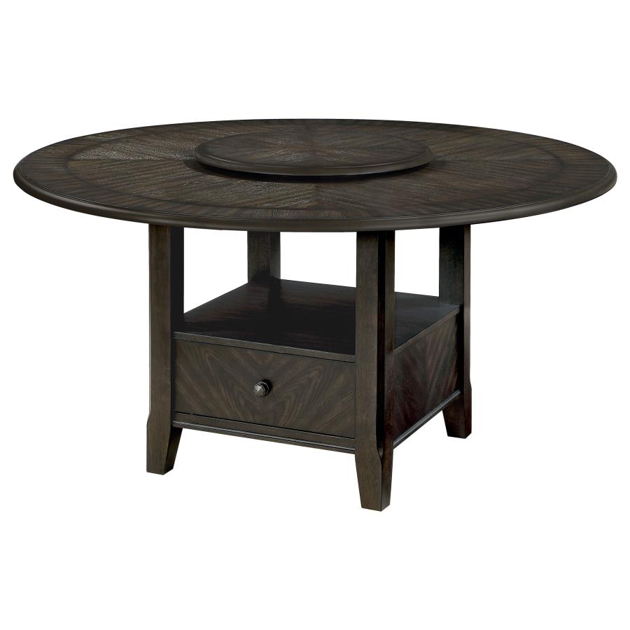 (image for) Twyla Round 60-inch Dining Table with Lazy Susan Dark Cocoa