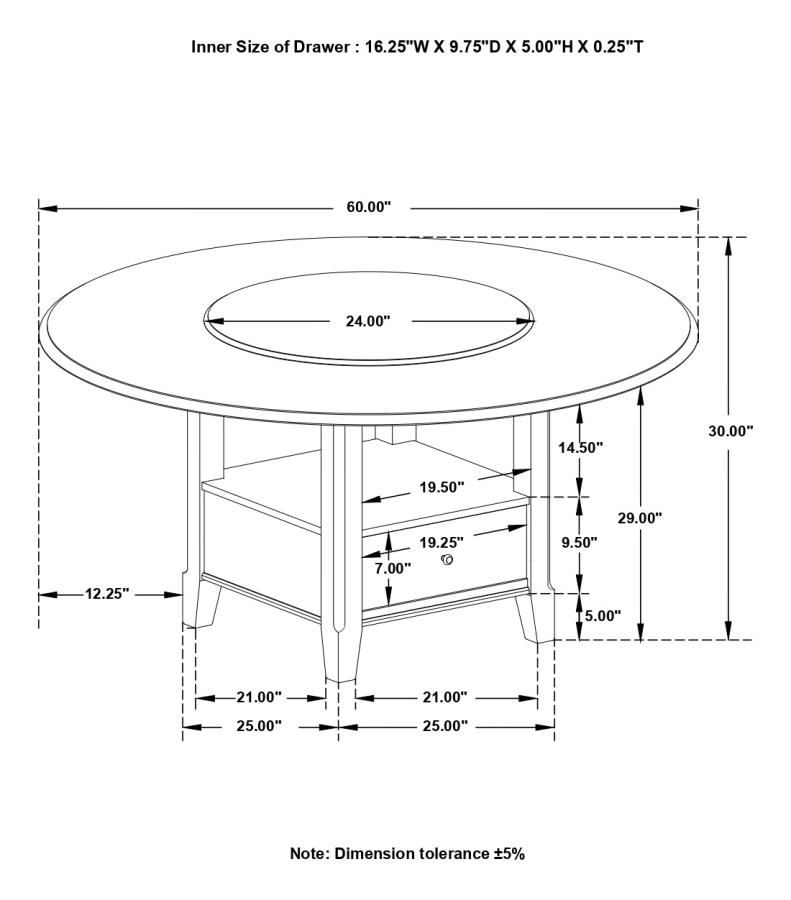 (image for) Twyla Round 60-inch Dining Table with Lazy Susan Dark Cocoa