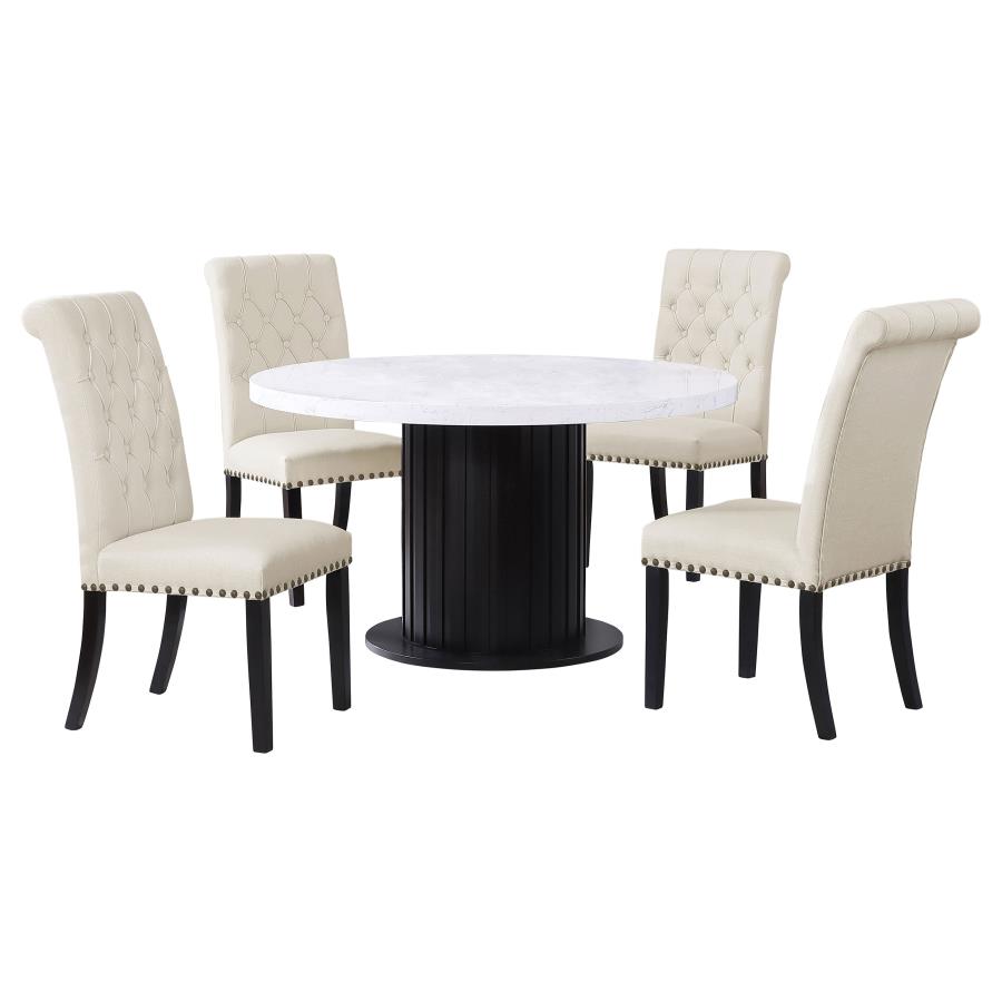 (image for) Sherry 5-piece Round Marble Top Dining Table Set Beige