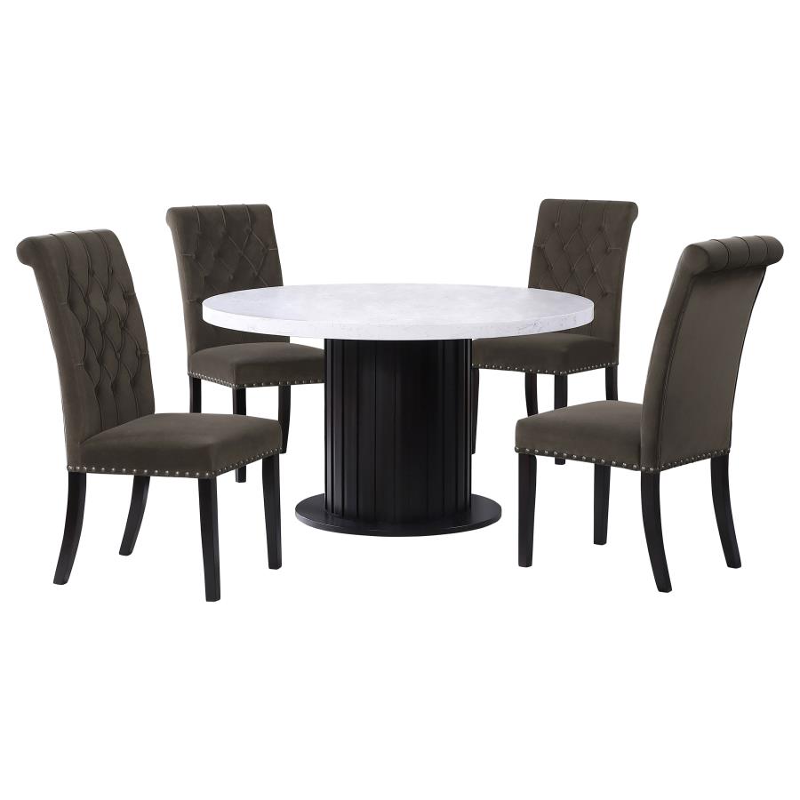 (image for) Sherry 5-piece Round Marble Top Dining Table Set Brown