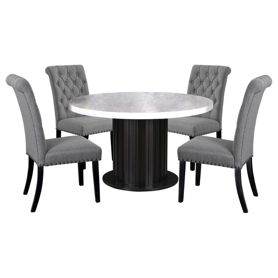 (image for) Sherry 5-piece Round Marble Top Dining Table Set Grey