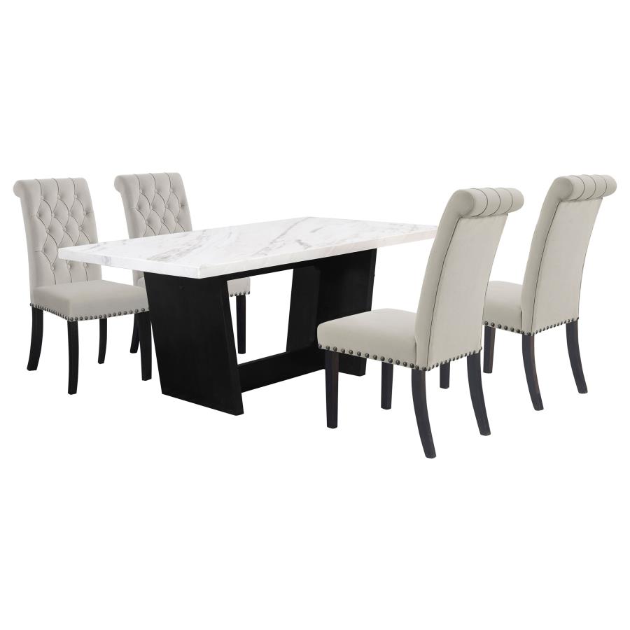 (image for) Sherry 5-piece Rectangular Marble Top Dining Table Set Sand