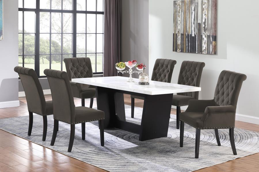 (image for) Sherry 7-piece Rectangular Marble Top Dining Table Set Brown