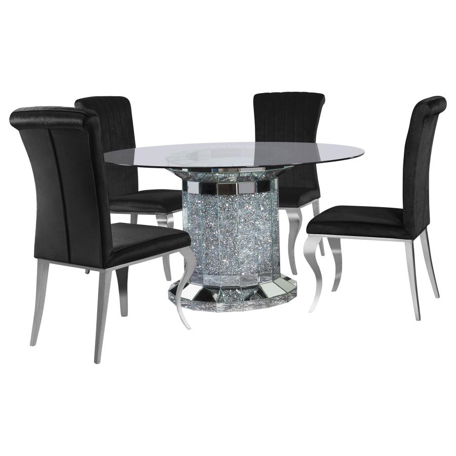 (image for) Ellie 5-piece Mirrored Pedestal Dining Table Set Black