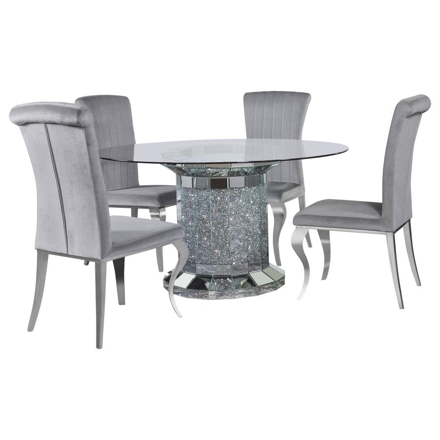 (image for) Ellie 5-piece Mirrored Pedestal Dining Table Set Grey