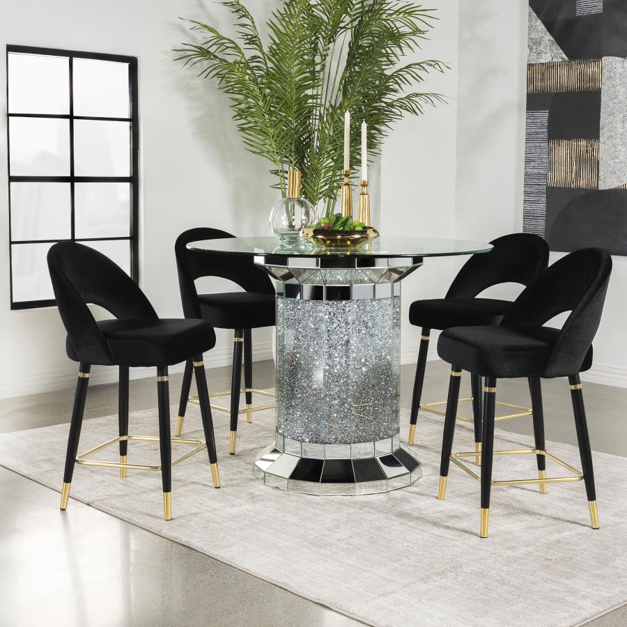 (image for) Ellie 5-piece Mirrored Counter Height Dining Table Set Black - Click Image to Close