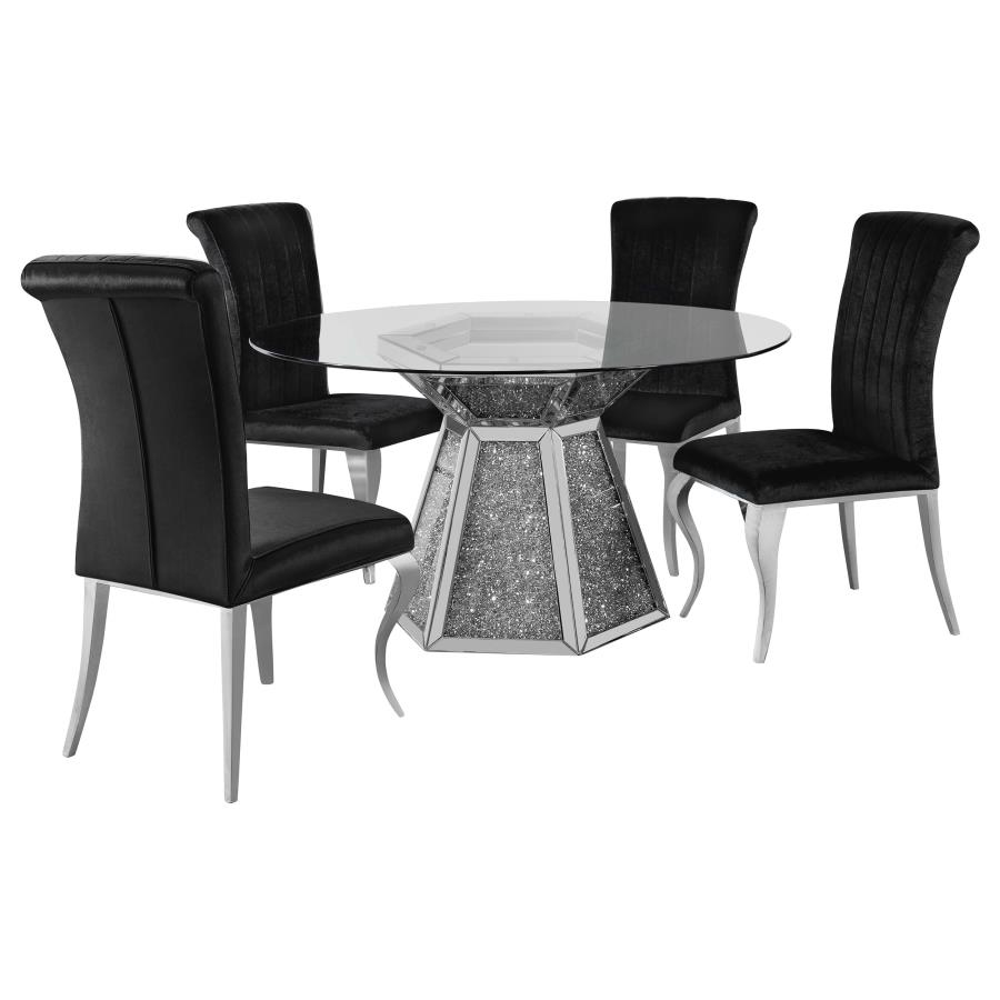 (image for) Quinn 5-piece Round Glass Top Mirrored Dining Set Black