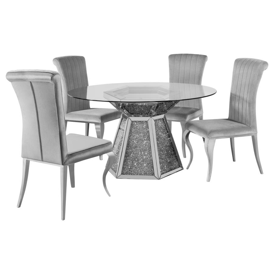 (image for) Quinn 5-piece Round Glass Top Mirrored Dining Set Grey