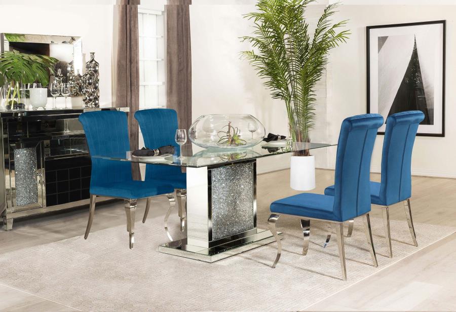 (image for) Marilyn 5-piece Rectangular Mirrored Dining Table Set Blue