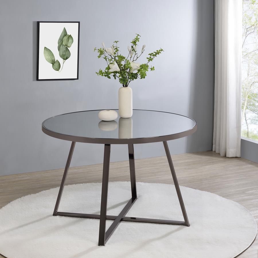 (image for) Jillian Round 45-inch Mirror Top Dining Table Black Nickel