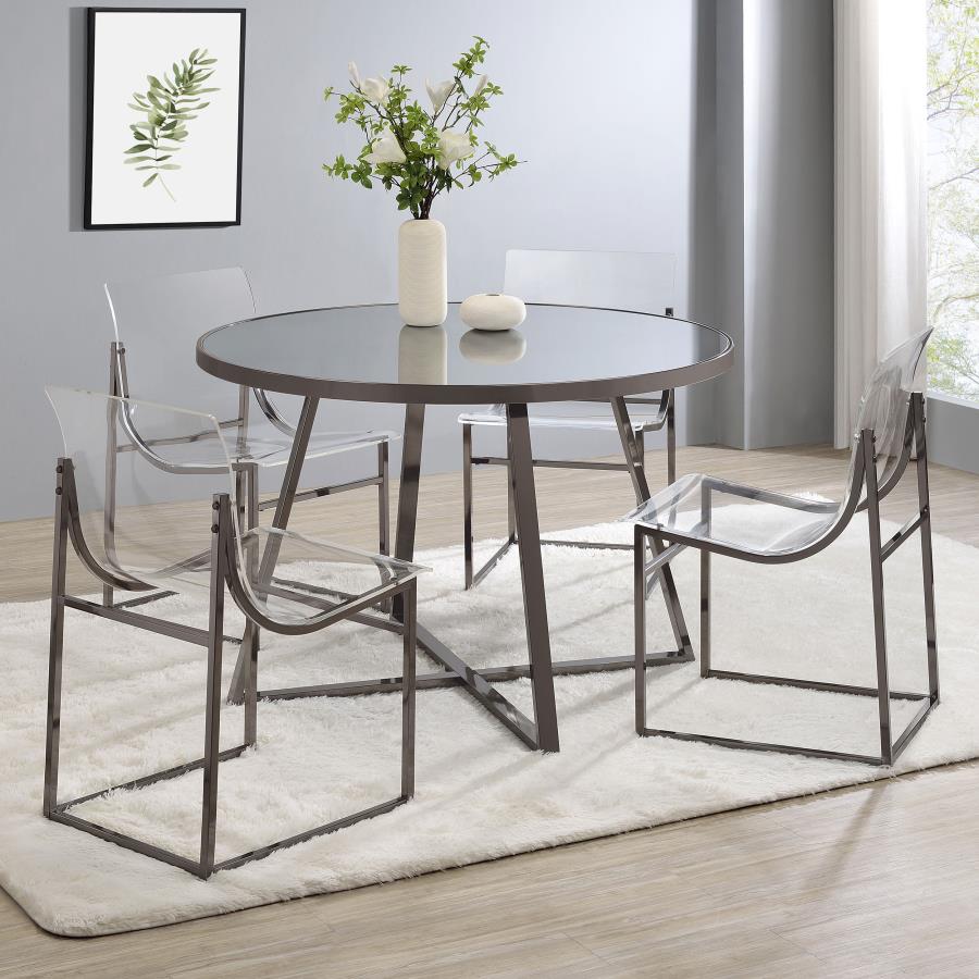 (image for) Jillian Round 45-inch Mirror Top Dining Table Black Nickel