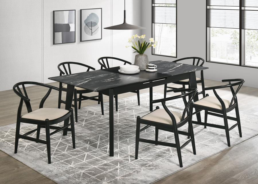 (image for) Crestmont 78-inch Extension Dining Table Black Faux Marble