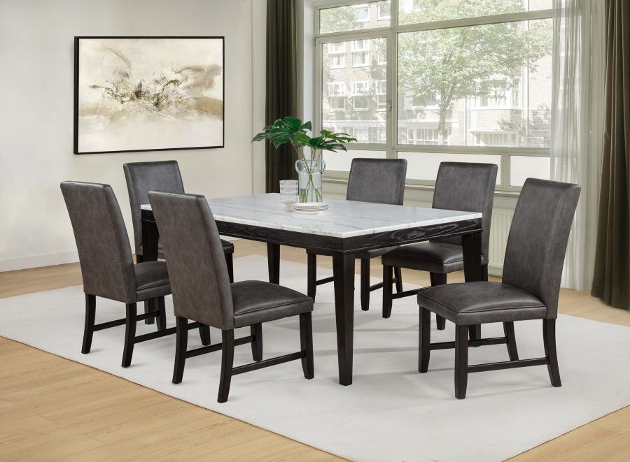 (image for) Averill 7-piece White Marble Top Dining Set Dark Grey and Coffee Bean