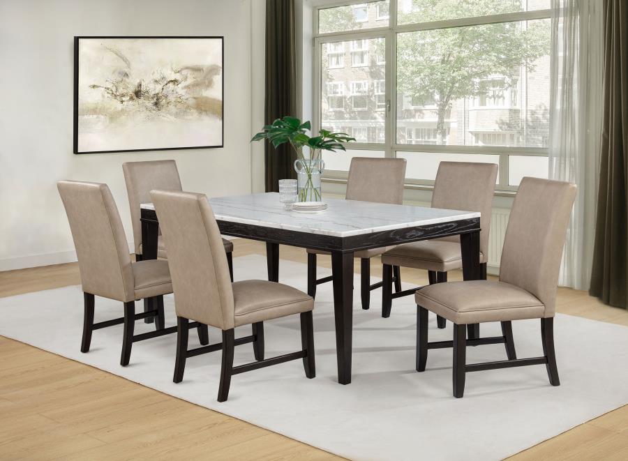 (image for) Averill 7-piece White Marble Top Dining Set Tan and Coffee Bean