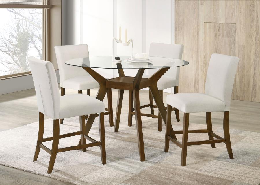 (image for) Paxton 5-piece Round Glass Top Counter Height Dining Set Beige