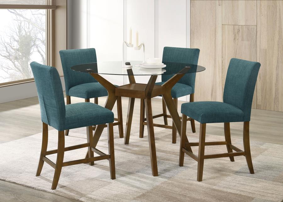 (image for) Paxton 5-piece Round Glass Top Counter Height Dining Set Teal Blue