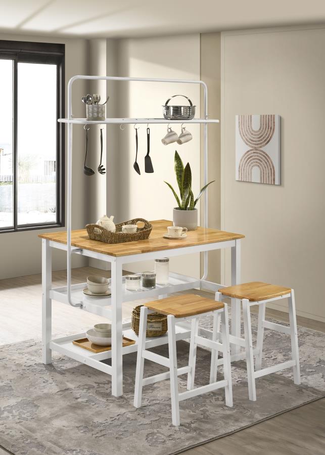 (image for) Edgeworth 3-piece Kitchen Island Counter Table Set White - Click Image to Close