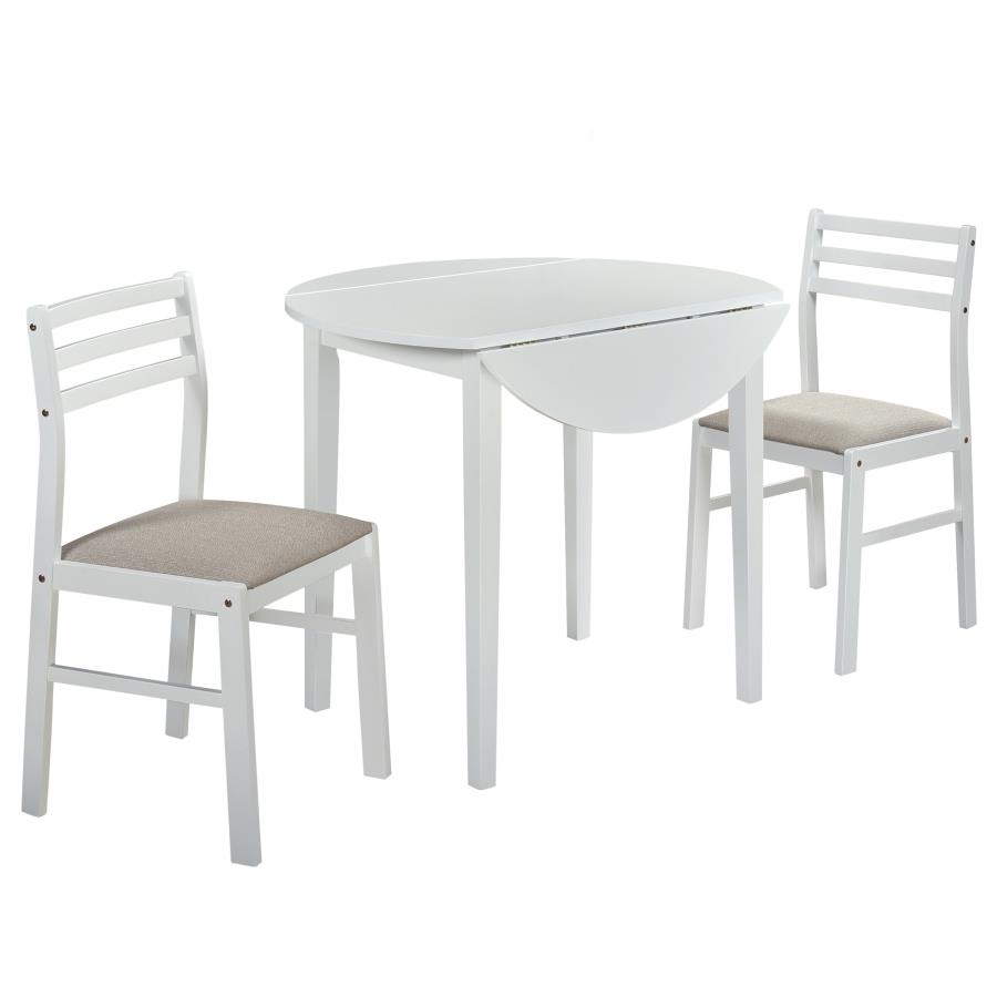 (image for) Bucknell 3-piece Round Drop Leaf Dining Table Set White