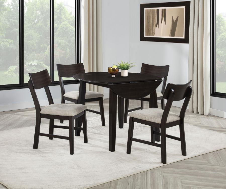 (image for) Catley 5-piece Round Drop Leaf Dining Table Set Dark Coffee