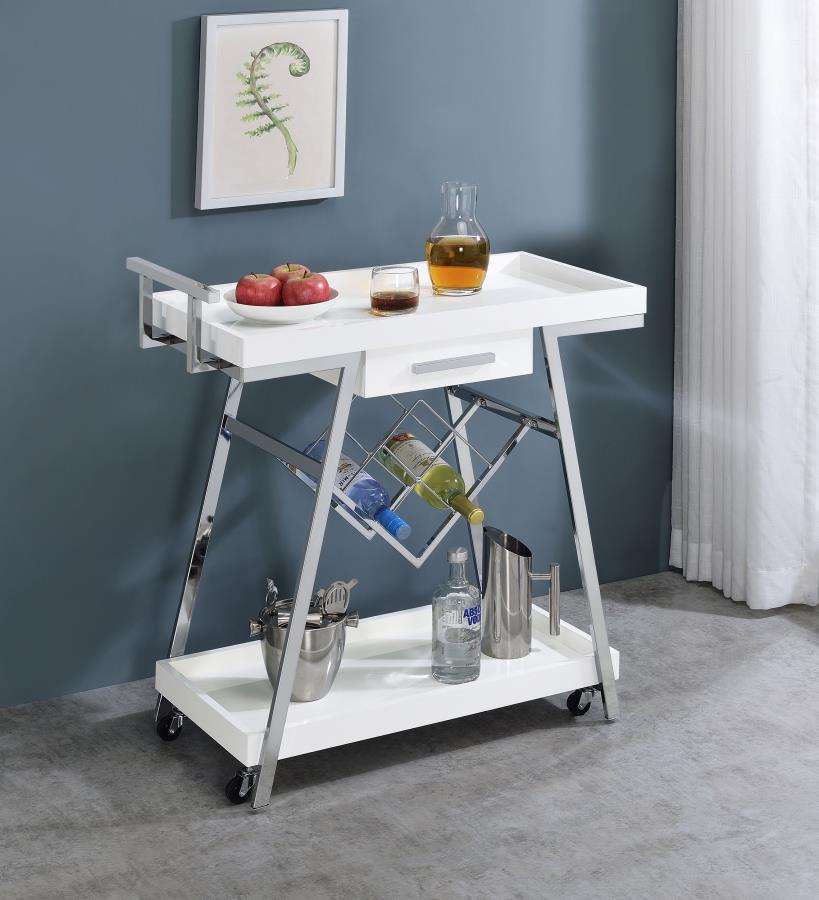 (image for) Kinney 1-drawer Engineered Wood Bar Cart White High Gloss