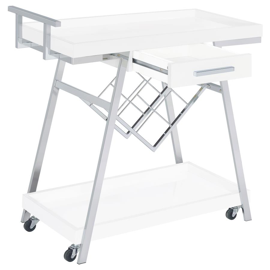 (image for) Kinney 1-drawer Engineered Wood Bar Cart White High Gloss