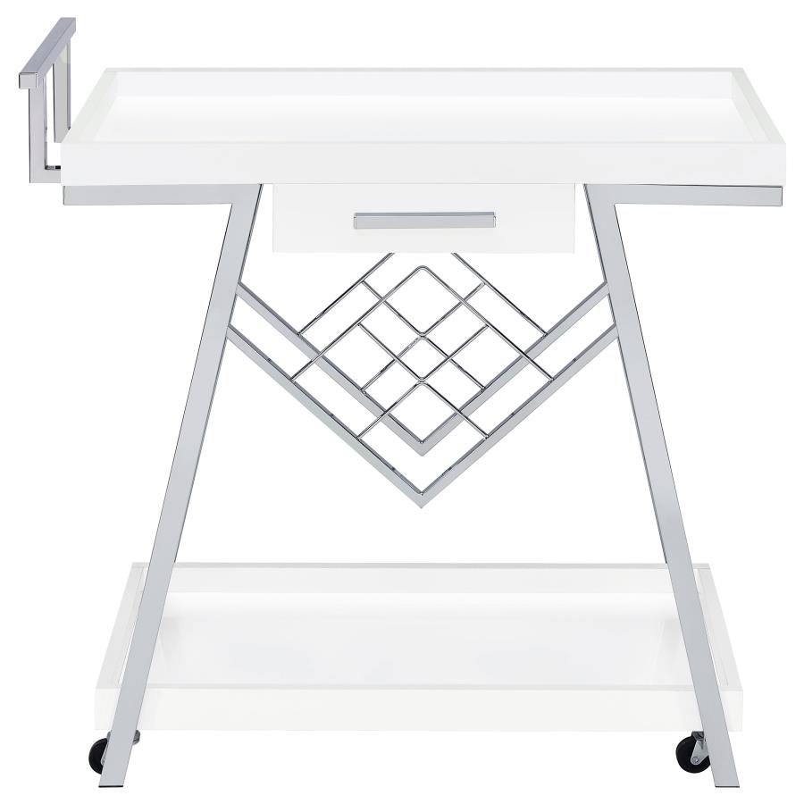 (image for) Kinney 1-drawer Engineered Wood Bar Cart White High Gloss