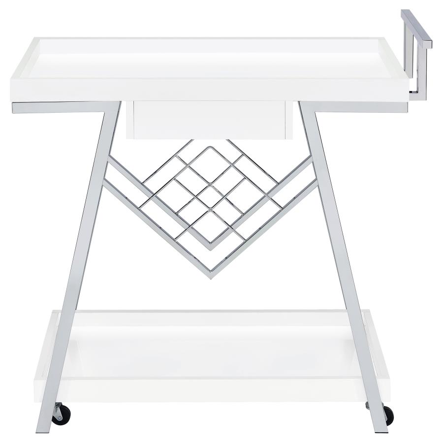 (image for) Kinney 1-drawer Engineered Wood Bar Cart White High Gloss