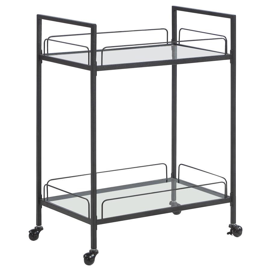 (image for) Curltis 2-tier Rectangular Glass Shelf Metal Bar Cart Black