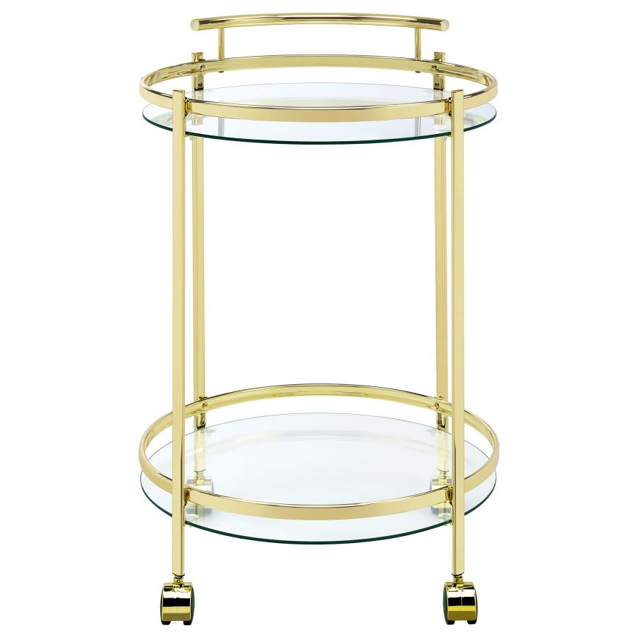 (image for) Chrissy 2-tier Round Glass Shelf Metal Bar Cart Brass