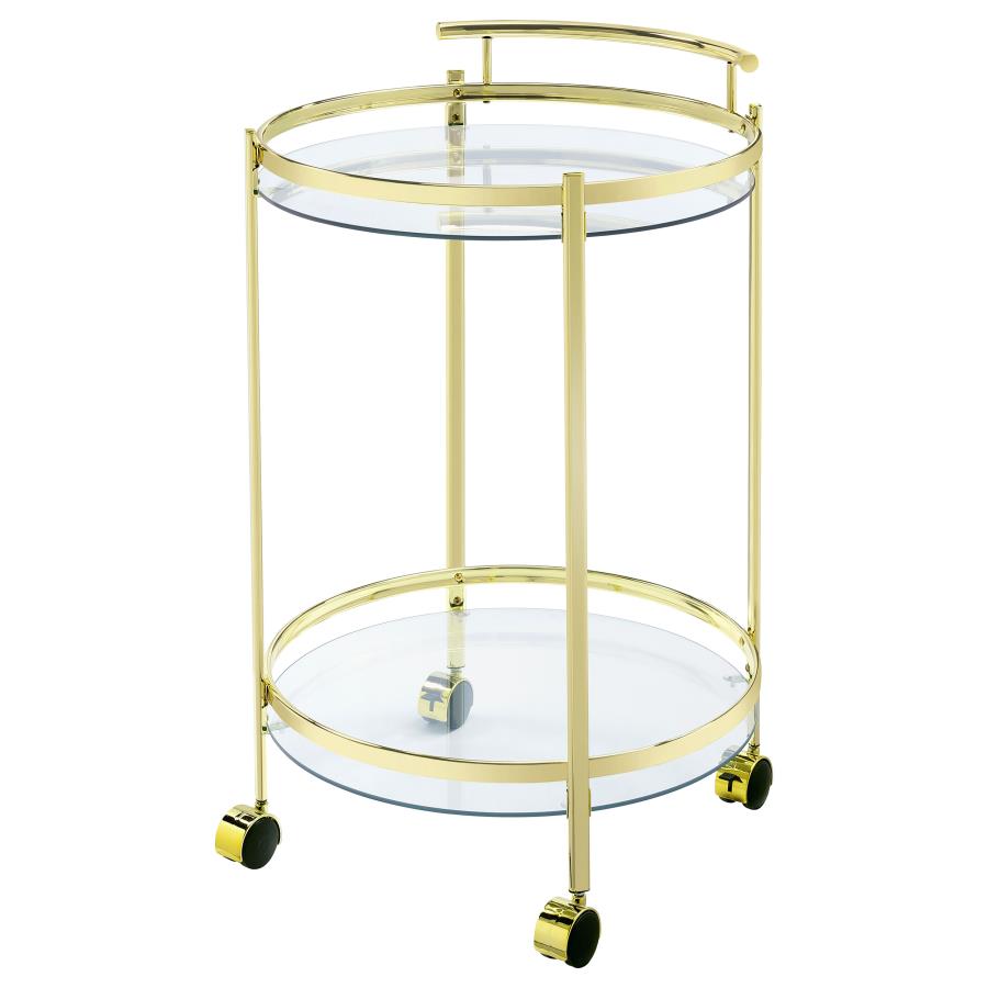 (image for) Chrissy 2-tier Round Glass Shelf Metal Bar Cart Brass