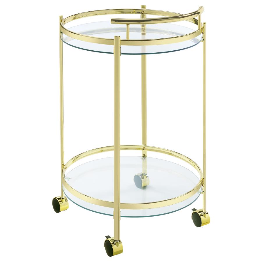 (image for) Chrissy 2-tier Round Glass Shelf Metal Bar Cart Brass