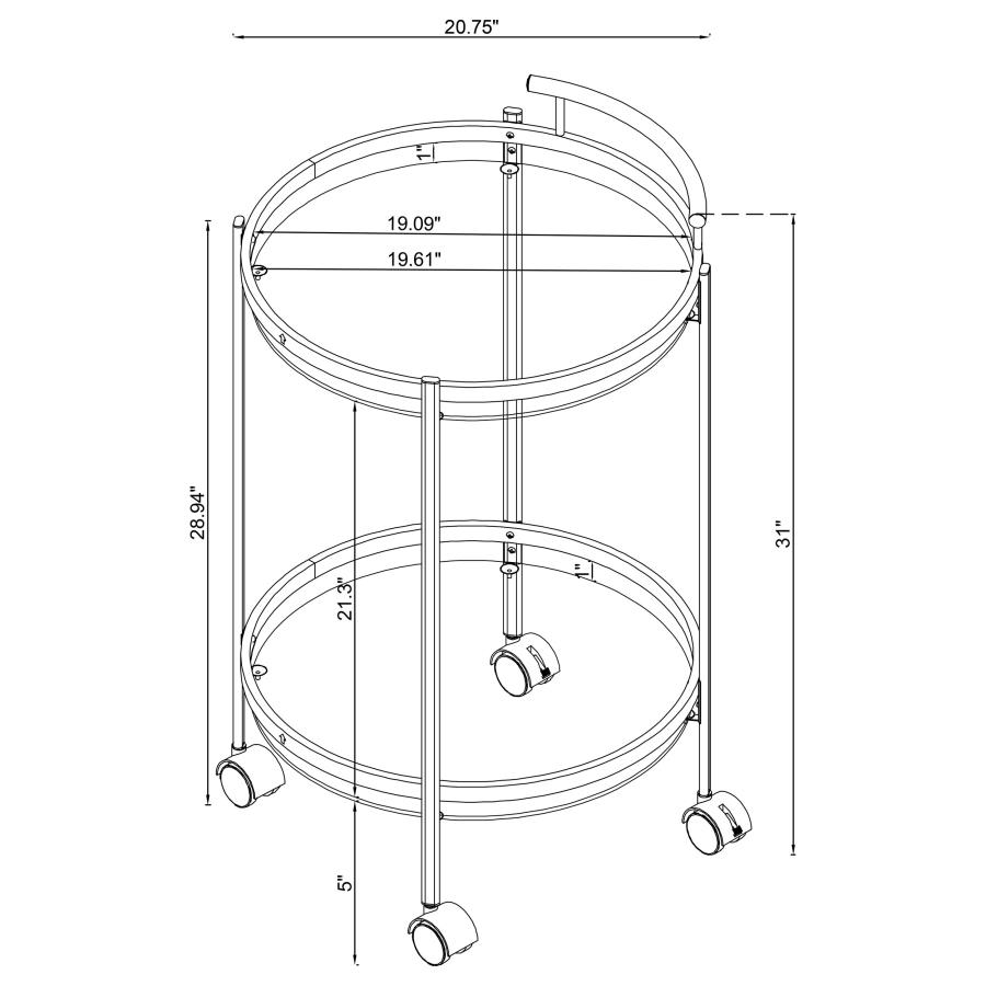 (image for) Chrissy 2-tier Round Glass Shelf Metal Bar Cart Brass