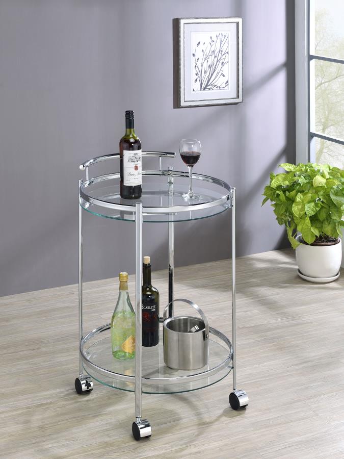 (image for) Chrissy Round Glass Shelf Metal Bar Cart Chrome