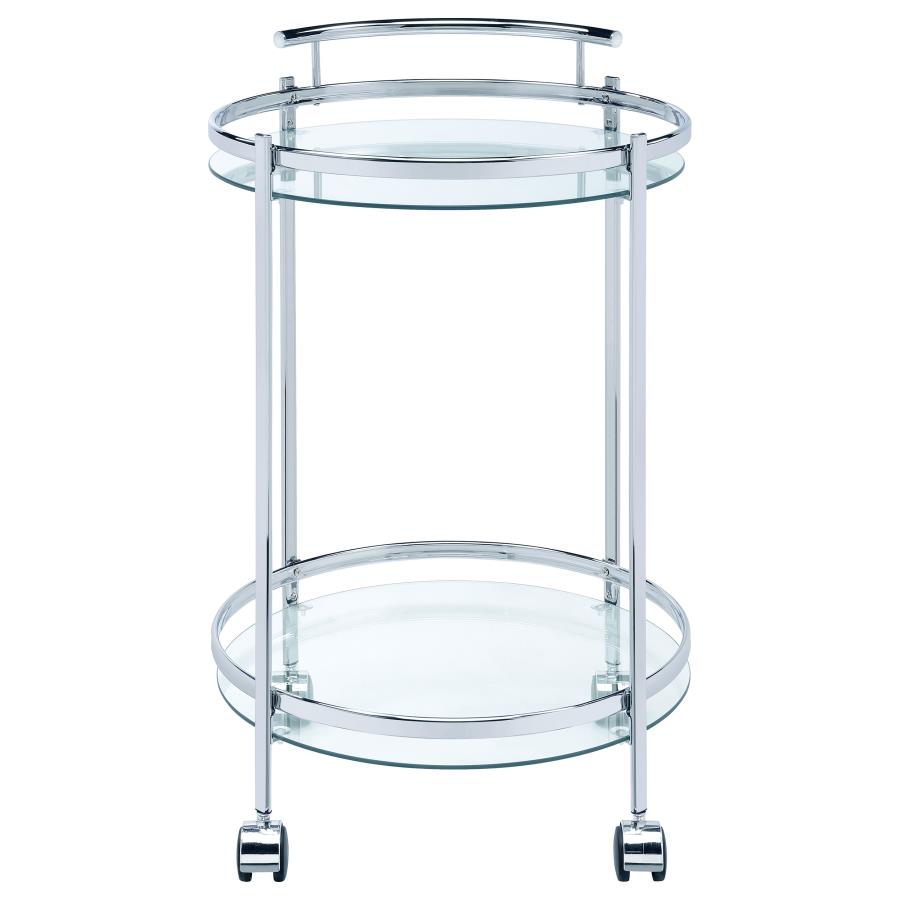 (image for) Chrissy Round Glass Shelf Metal Bar Cart Chrome