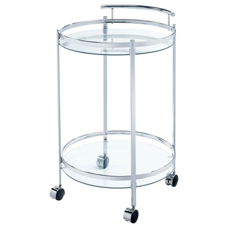 (image for) Chrissy Round Glass Shelf Metal Bar Cart Chrome