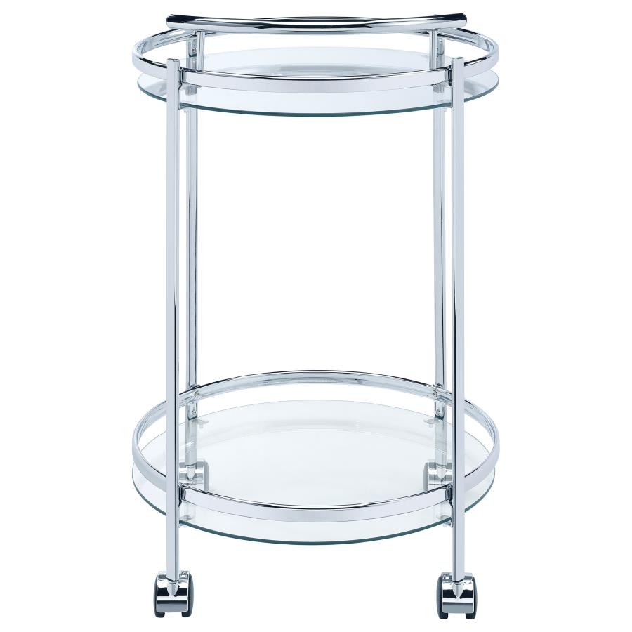 (image for) Chrissy Round Glass Shelf Metal Bar Cart Chrome