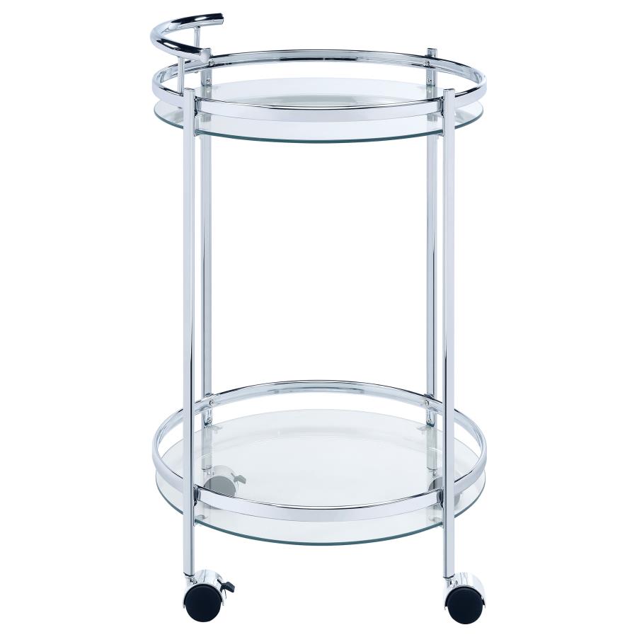 (image for) Chrissy Round Glass Shelf Metal Bar Cart Chrome