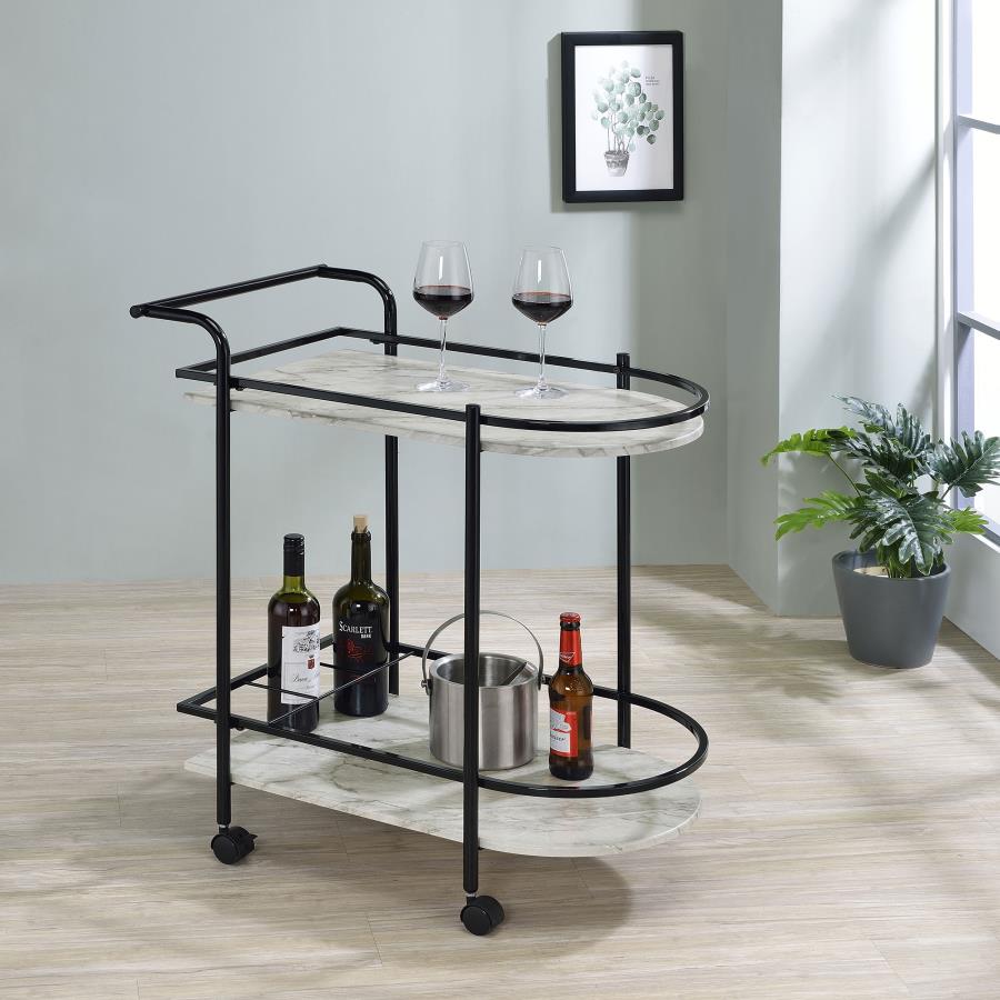 (image for) Desiree 2-tier Faux Marble Shelf Metal Bar Cart Black