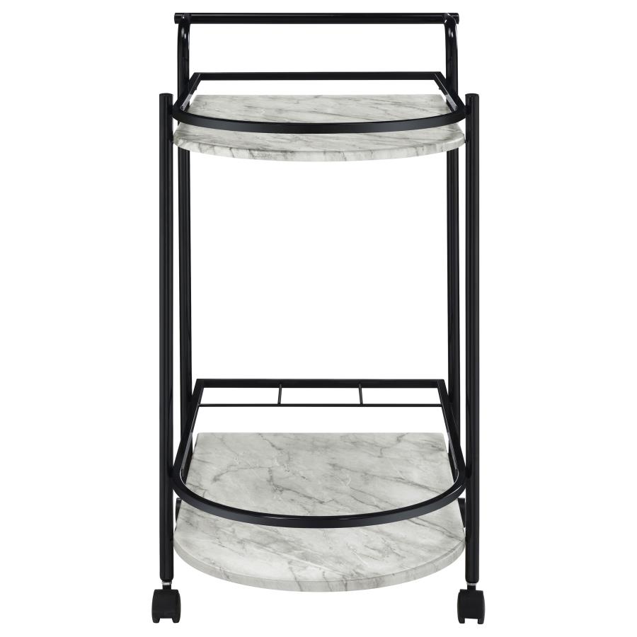 (image for) Desiree 2-tier Faux Marble Shelf Metal Bar Cart Black