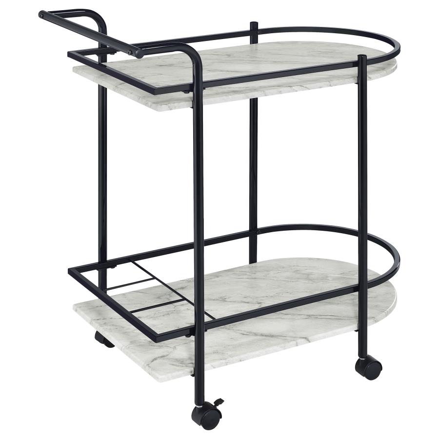 (image for) Desiree 2-tier Faux Marble Shelf Metal Bar Cart Black