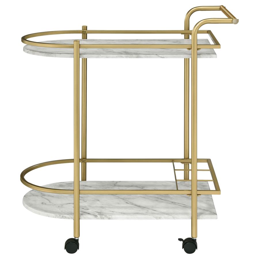 (image for) Desiree 2-tier Faux Marble Shelf Metal Bar Cart Gold