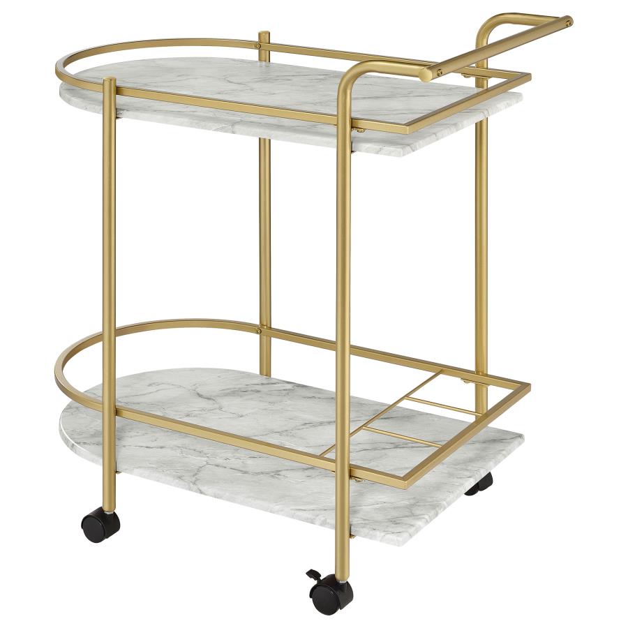 (image for) Desiree 2-tier Faux Marble Shelf Metal Bar Cart Gold