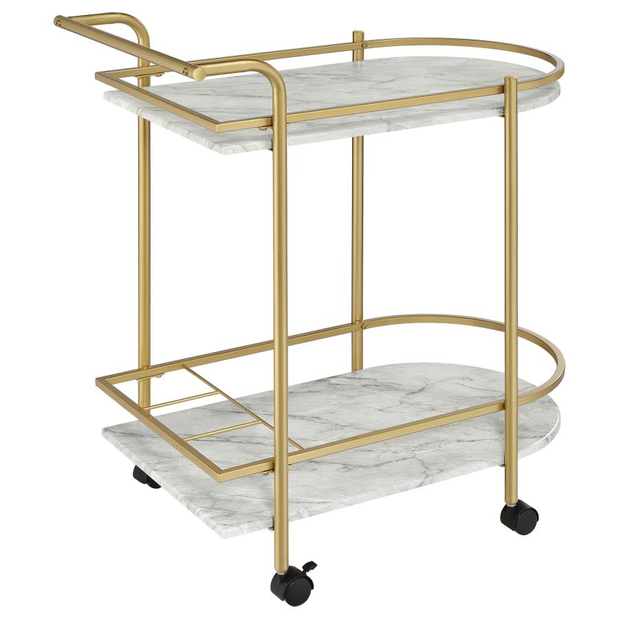 (image for) Desiree 2-tier Faux Marble Shelf Metal Bar Cart Gold