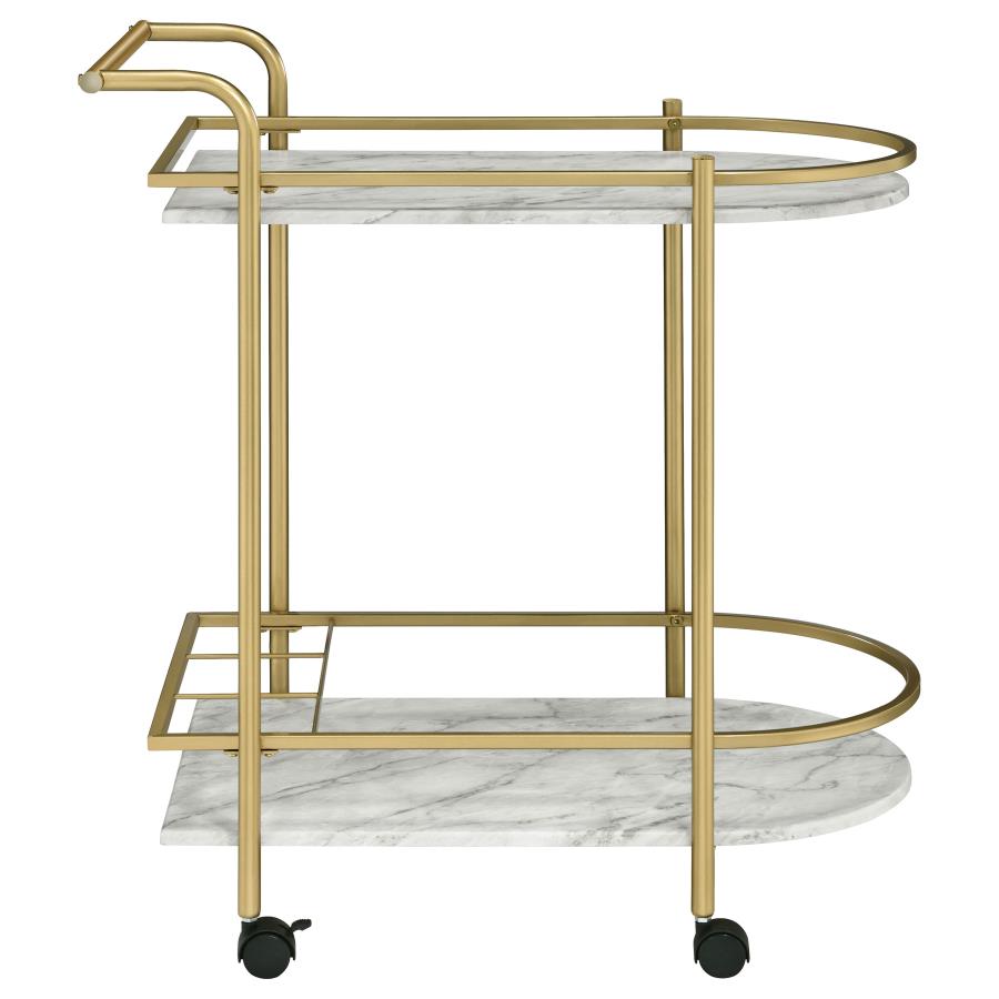 (image for) Desiree 2-tier Faux Marble Shelf Metal Bar Cart Gold