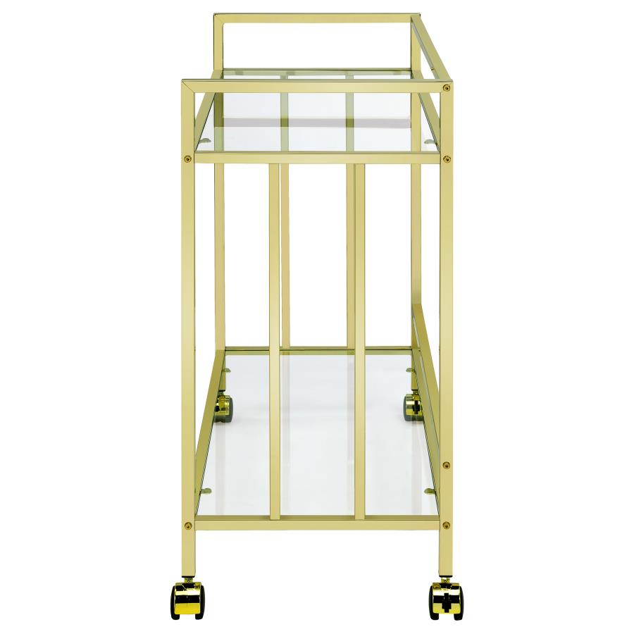 (image for) Cara 2-tier Rectangular Glass Shelf Metal Bar Cart Brass