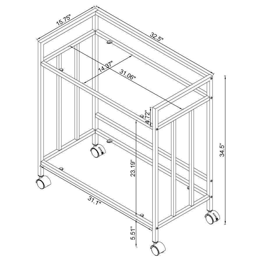 (image for) Cara 2-tier Rectangular Glass Shelf Metal Bar Cart Brass