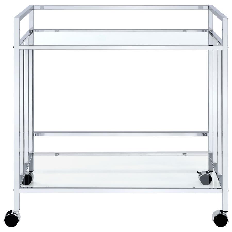 (image for) Cara 2-tier Rectangular Glass Shelf Metal Bar Cart Chrome