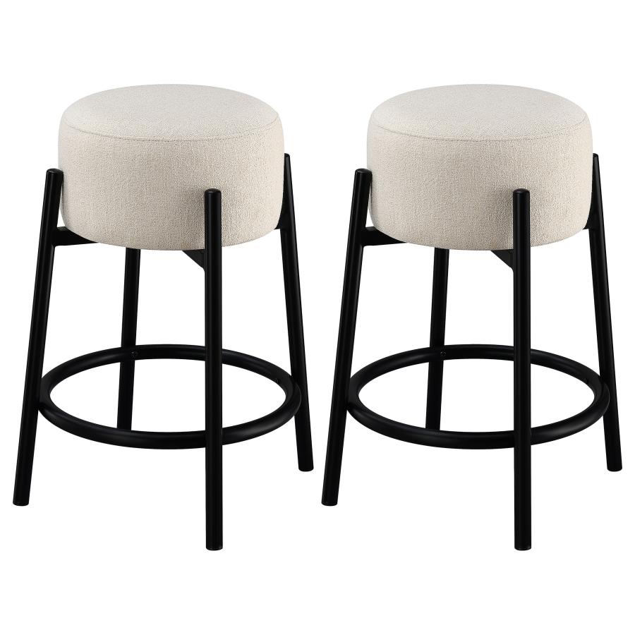 (image for) Leonard Upholstered Backless Counter Stool White (Set of 2) - Click Image to Close