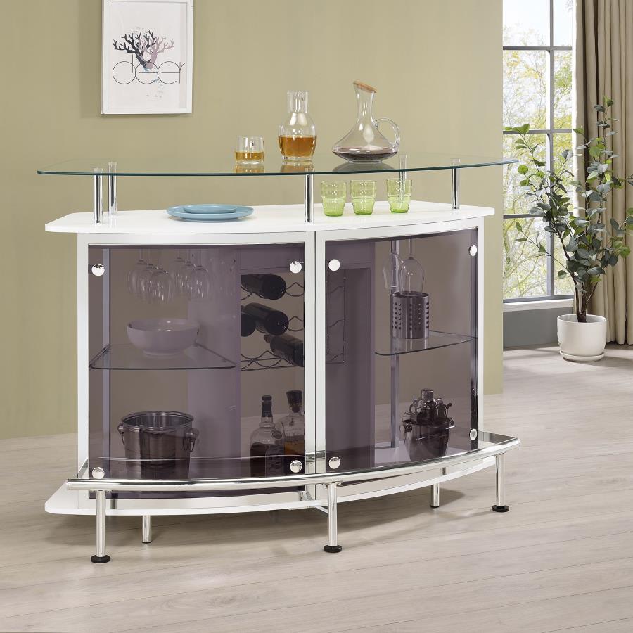 (image for) Gideon Curved Glass Top Home Bar Cabinet White High Gloss