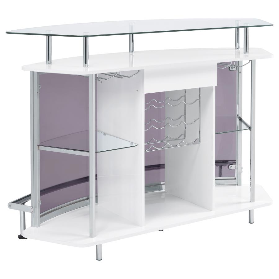 (image for) Gideon Curved Glass Top Home Bar Cabinet White High Gloss